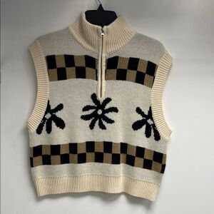 Chic Beige and Black Women's Turtleneck Sweater Vest